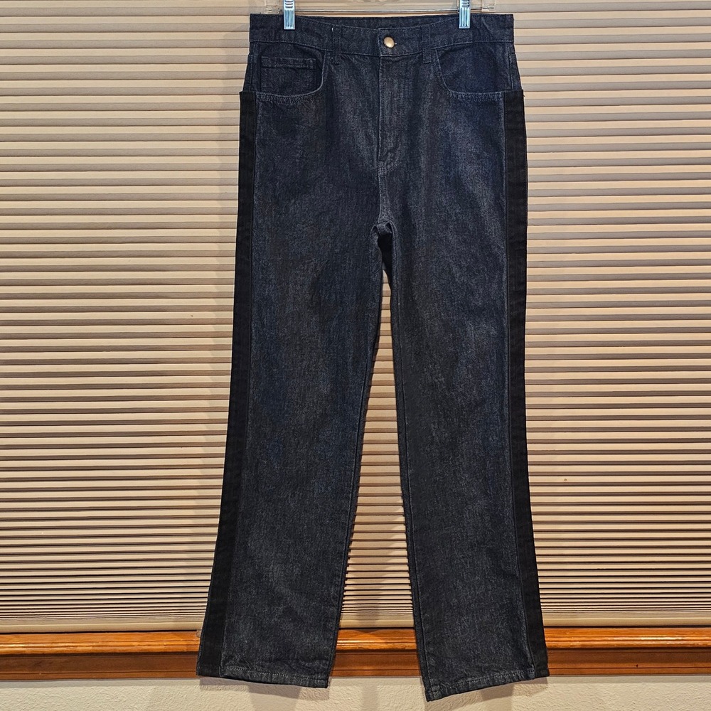 Zara High Waisted Straight Leg Side Stripe Jeans Dark Wash Indigo Size 6